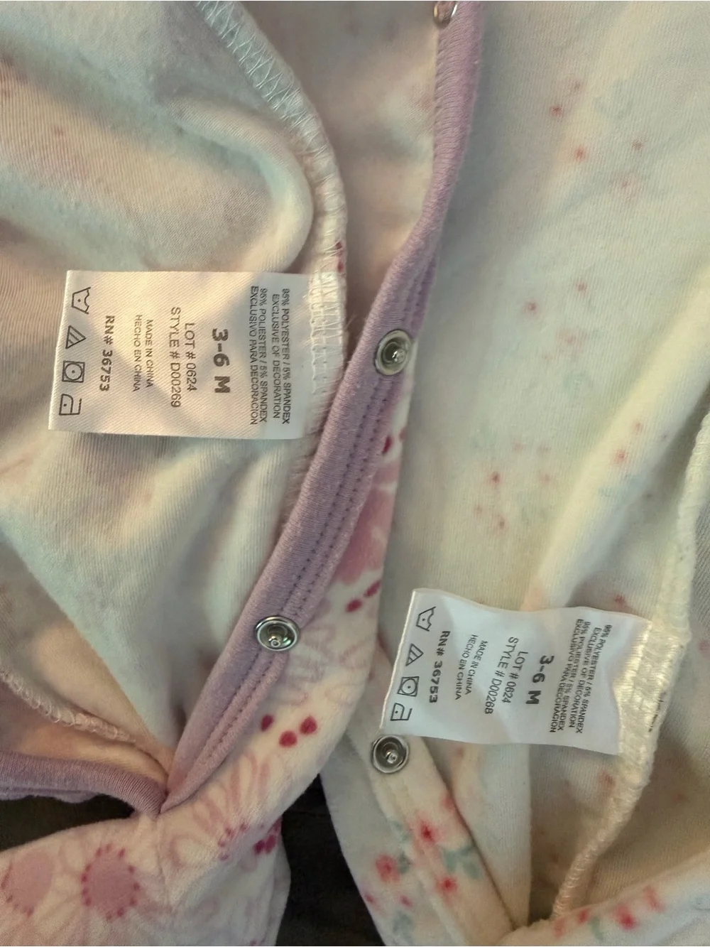 Princess Rose Pink and White Floral Footed One-Piece Sleepers - Set of 2